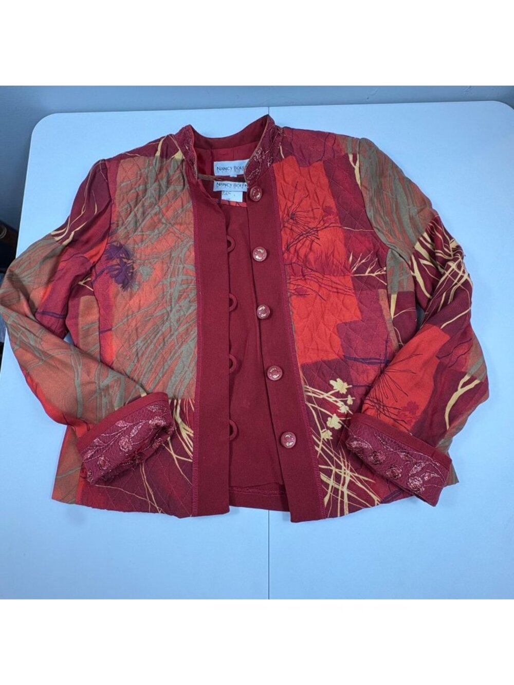 Vintage 90s Womens 3 Piece Skirt Suit Set Artsy Patchwork Floral Cottagecore M‎